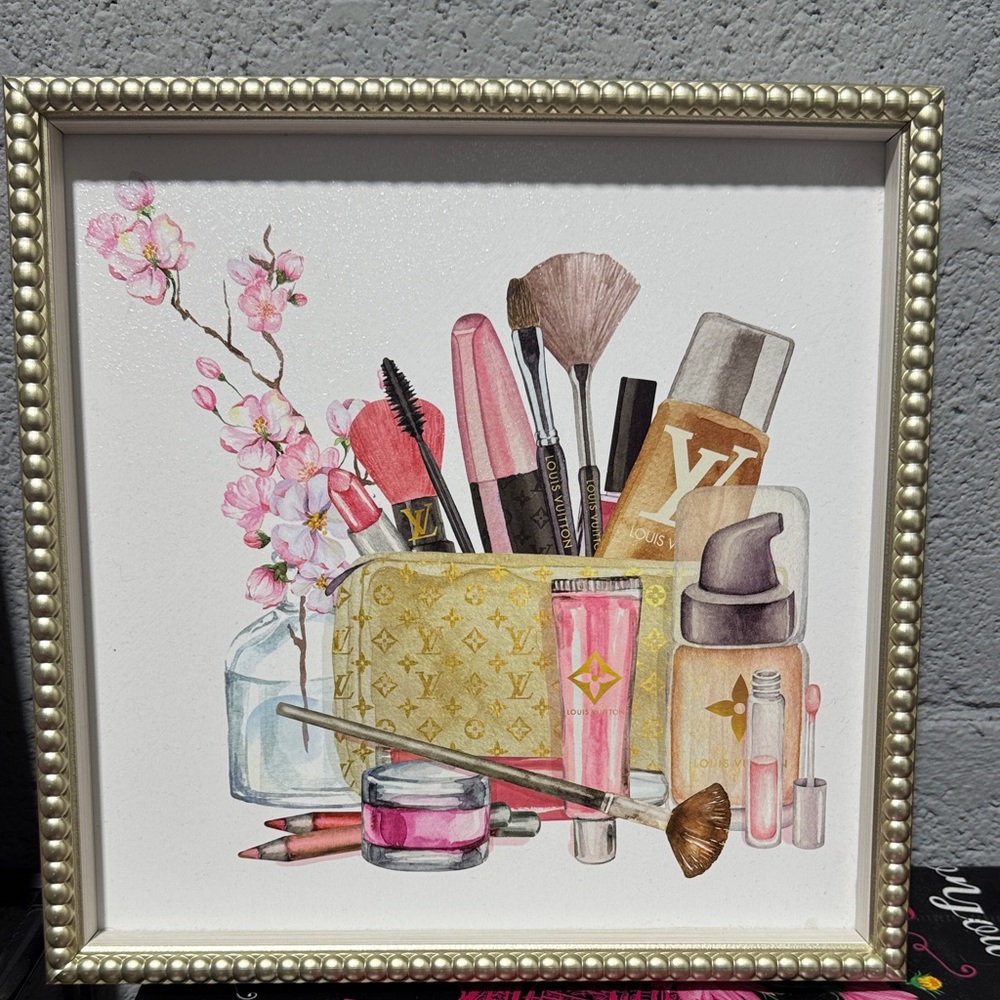 Louis Vuitton Pink and Gold Floral Cosmetic Art Prints (Pair) - Picture 3 of 4